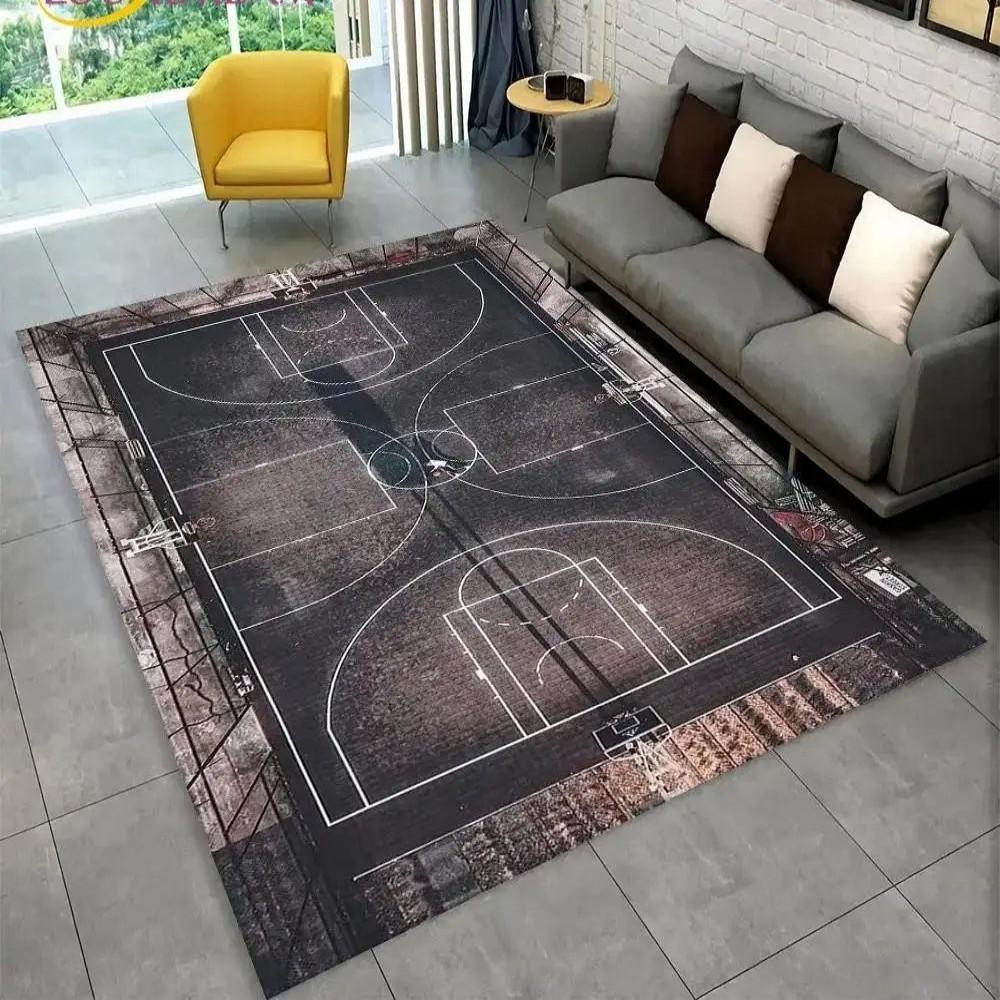 Basketball Court Pattern Rug Living Room Gym Playroom Decorative Mat Non Slip Wear Resistant Sports Floor Mat Home Decor