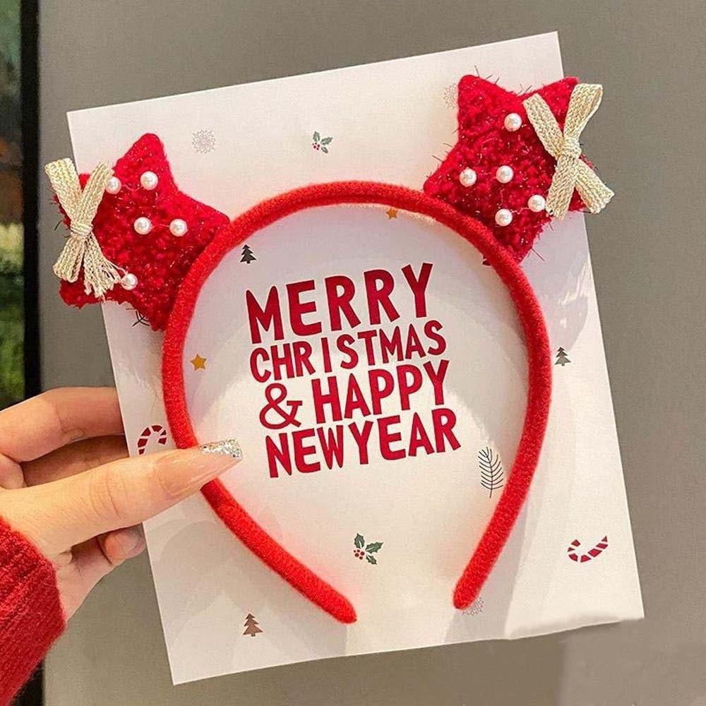 Shiny Sequin Christmas Headband Bright Red Forest Green Xmas Tree Headpiece Plush Decor Elastic Band Santa Hat Hairband