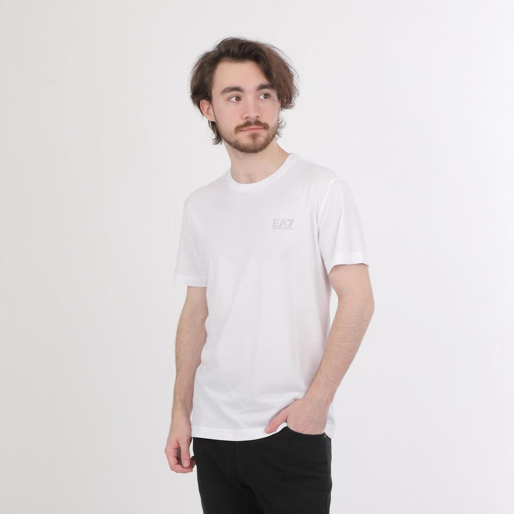 Emporio Armani EA7 Short Sleeve T-Shirt, Size 8NPT51 PJM9Z (White with Silver Logo, Size L) [Parallel Import]