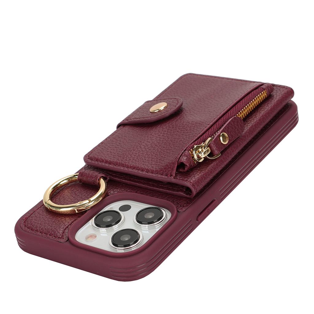 For iPhone 14 Pro Max Case Litchi Textured PU Leather + TPU Kickstand Phone Cover with Card Slot