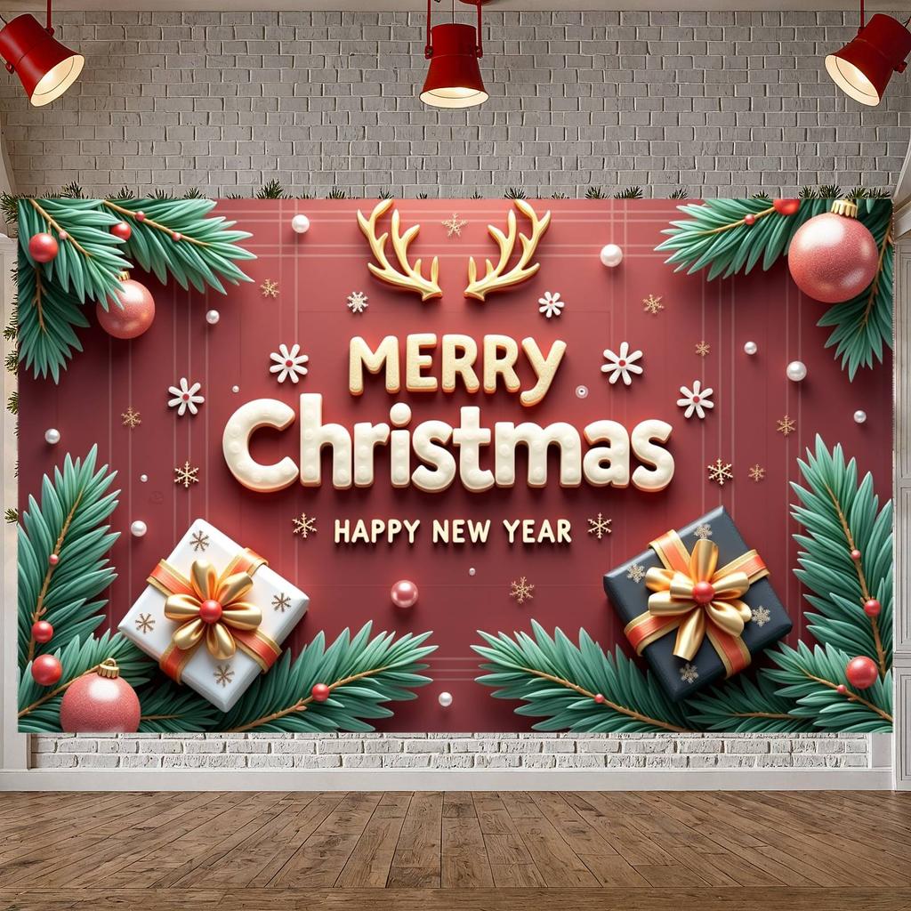 Xmas Banner New Year Christmas Decoration Banner Christmas Banner Reindeer Antler Decor For Office Decor Mall Decoration