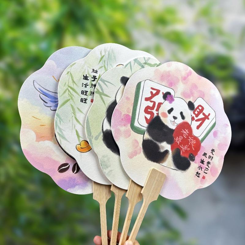 1pcs Cute Panda Printed Hand Fan Chinese Style Decorative Fan for Summer Cooling and Home Decoration