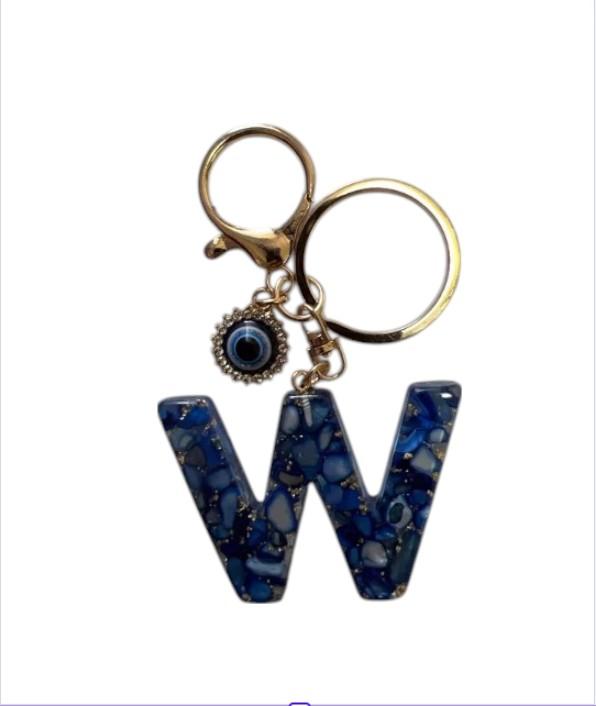Blue Resin Initial Keychain - Evil Eye Letter Charm with Rhinestones & Tassel, Stylish Gift for Women, Lobster Clasp Accessory