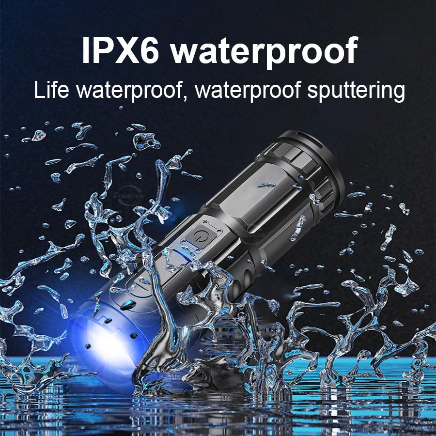 High power 300W LED aluminum alloy flashlight Type-C rechargeable flashlight,suitable for remote home,outdoor,emergency lighting and cold resistance