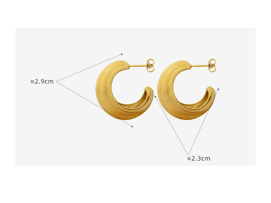 Minimalist C-Shaped Textured Earrings: Titanium Steel Plated 18K Gold - European & American Style for Autumn/Winter (F229)