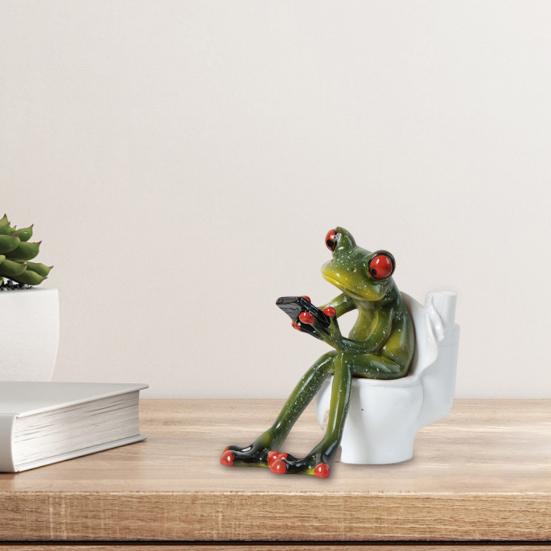 Garden Frog Statue Waiter Flower Bouquet Toilet Frog Figurine Sculpture Indoor Outdoor Home Office Desktop Decoration Ornament