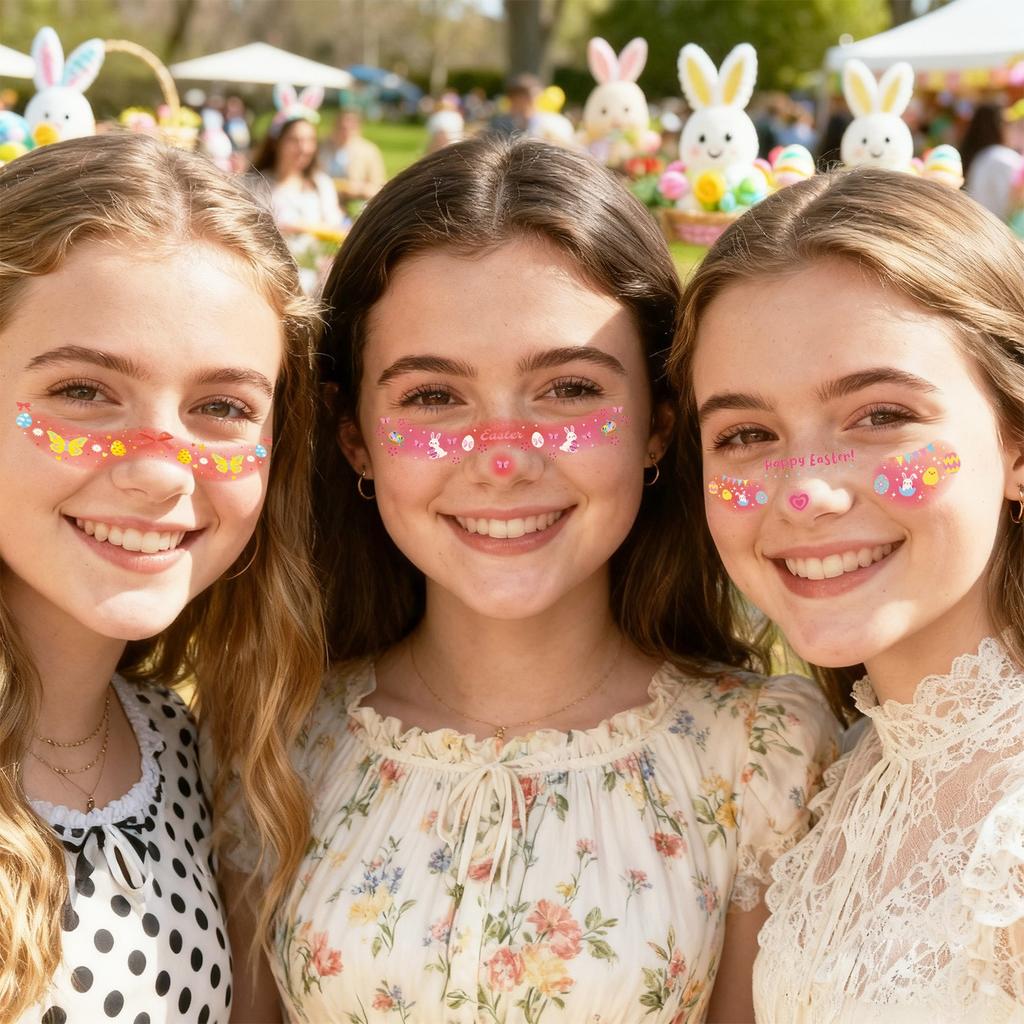 Easter Makeup, Temporary Tattoos, Painted Egg Face Stickers, Bunting Eye Corner Stickers, Cute Bunny DIY Stickers