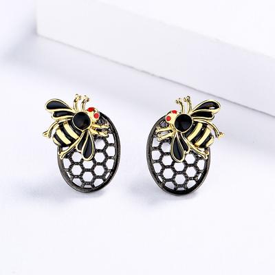 Silver Retro Simple Design Handmade Dripping Oil Color Bee Earrings Hollow Black Gold Party Birthday Jewelry Gift