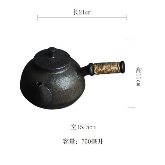 

750ml Kiln-fambe Black Gold Teapot Bamboo Knot Side Handled Pot Tea Soaking Kettle With Strainer Teaware Accessories Decoration