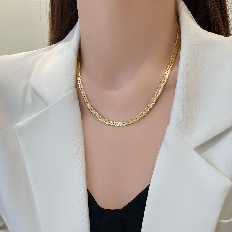 316L Stainless Steel New Fashion Woven Flat Chain Necklace Geometry Women's High  Party Gift