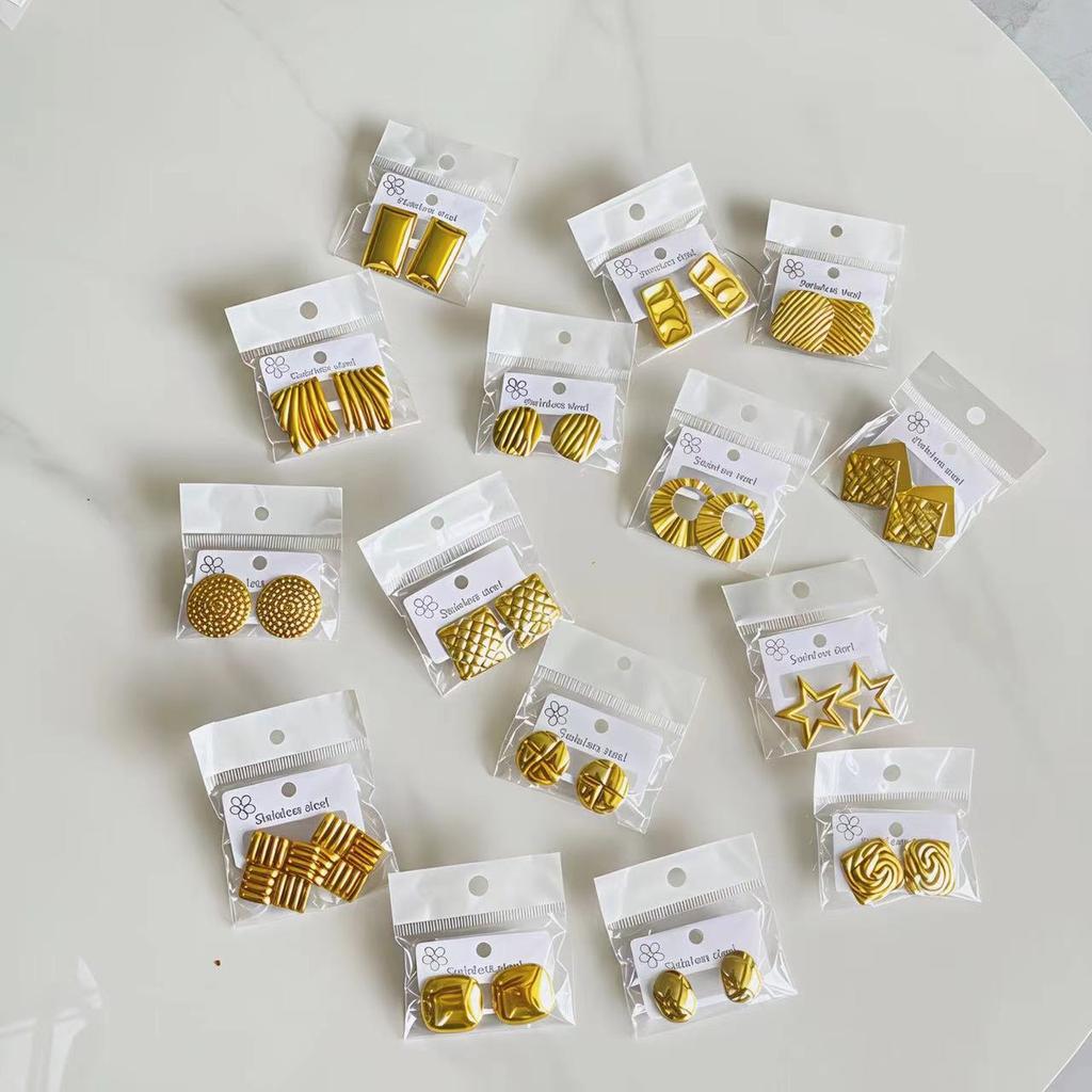 18K Gold Plated, Bold Geometric Square Statement Studs – Modern Retro Jewelry for Parties, Fashion Events  Style Random Shipping