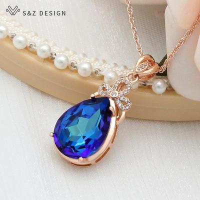 Trendy Luxus Zirkonia Wasser Tropfen Bunte Kristall Anhänger Rose Gold Farbe Halskette Für Frauen Hochzeit Mode Schmuck