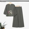 ZANZEA Women 3/4 Sleeve Floral Blouse and Pants Summer Two Piece Suit Sets