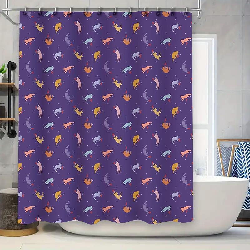

Cat Shower Curtain Cute Kitten Pattern Waterproof Bathroom Decor Farmhouse Style Animal Themed Fabric Shower Liner For Kids Room W60H190(CM)-1 Pcs