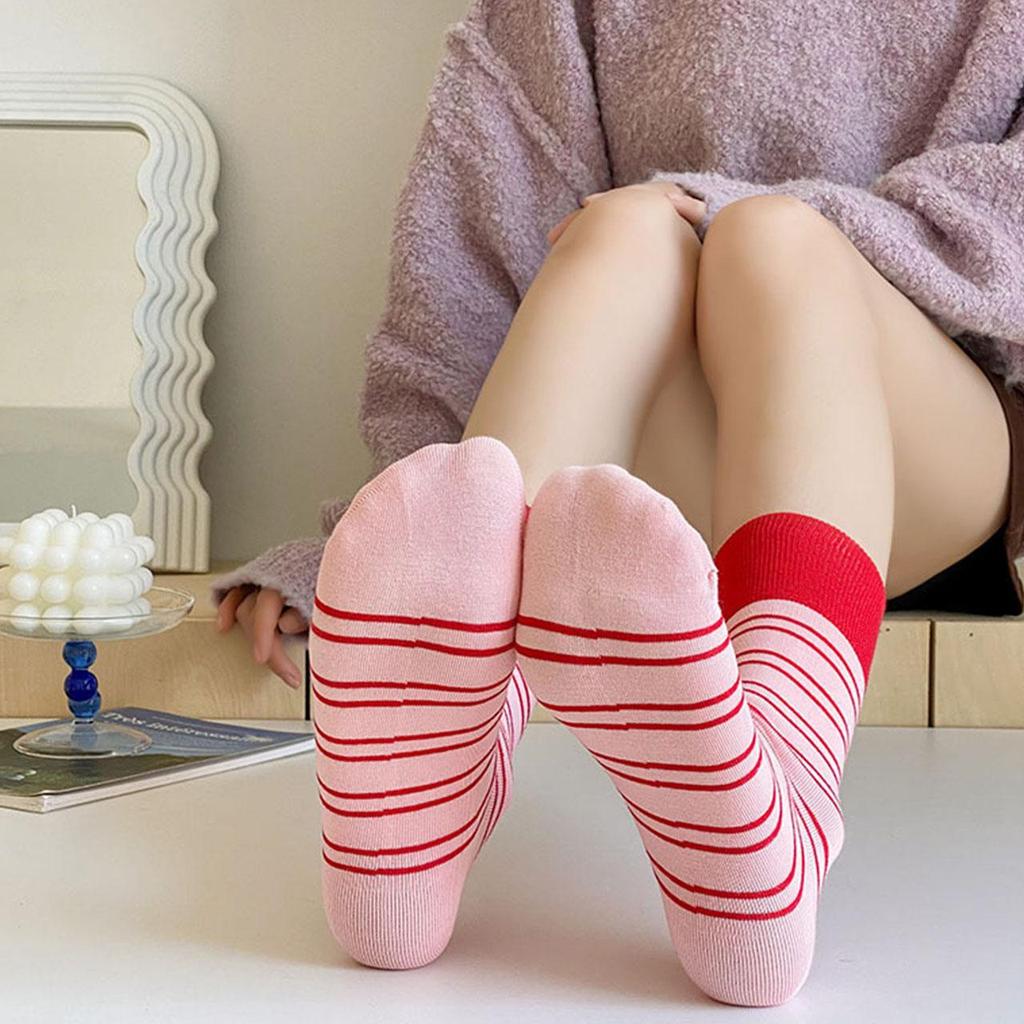 Korean Fashion Striped Socks for Women Spring Summer Soft Cotton Elastic Breathable Mid Tube Socks Girls Casual Socks