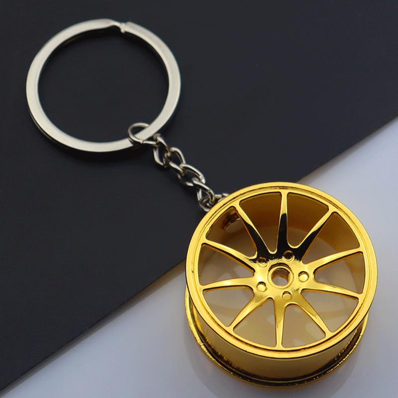 Gold Silver Black Car Wheel Keychain with Laser Logo: A Stylish Metal Accessory