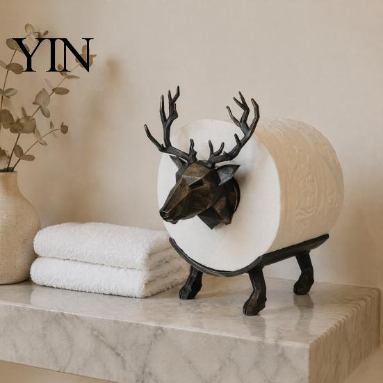 Unique Housewarming Gift 3D Printed Elk Toilet Paper Holder, Stable Base Bathroom Tissue Roll Modern Accessory Decor Dispenser, Waterproof PLA