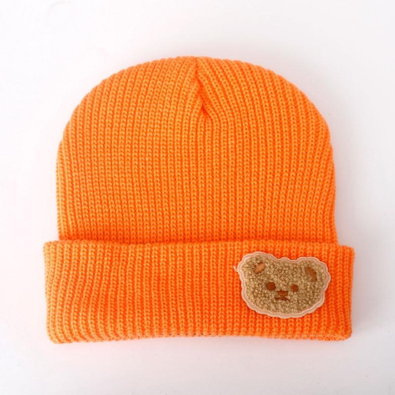Cute Bear Solid Color Wool Hat Women's New Autumn and Winter Warm Ear Protection Versatile Knitted Hat Tide
