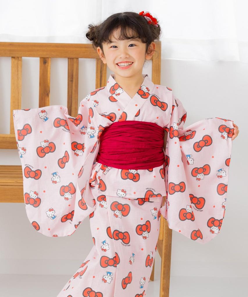 Hello Kitty Kids Yukata Set for Heko SANRIO [chil2] Girls, 3-Piece Set, Sundress, One-Piece, Obi, 100% Cotton, 51550701-02-140PI
