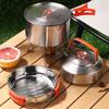 304 Stainless Steel Frying Pan/Soup Pot Outdoor Cookware Foldable Handle Uncoated Cooking Pot Camping Pot Portable Picnic Pot