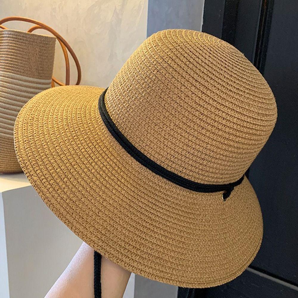 Foldable Women's Straw Hat Summer Visor Cap Retro Straw Bucket Hat  Men Women