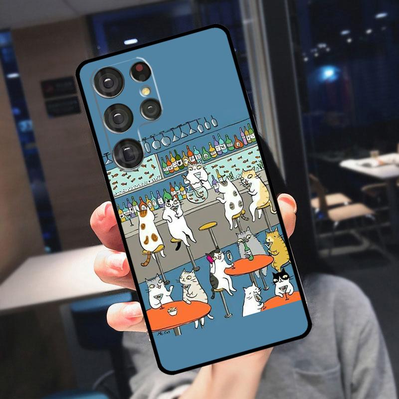 Japanese Cat Drink Pattern Case For Samsung Galaxy S23 Ultra S22 Ultra S20 FE S21 FE Note 10 20 S8 S9 S10 Plus Cover