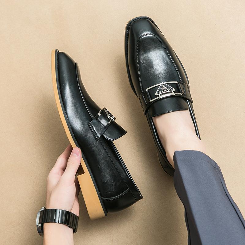 Fashion Brown Men's Formal Shoes Black Loafers Round Toe Slip-On Solid Handmade Dress Shoes for Men Size 38-44