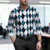 Men's Shirt with Diamond Grid Pattern, Personalized Contrasting Color Design, Versatile Street Style, Trendy Men's Clothing