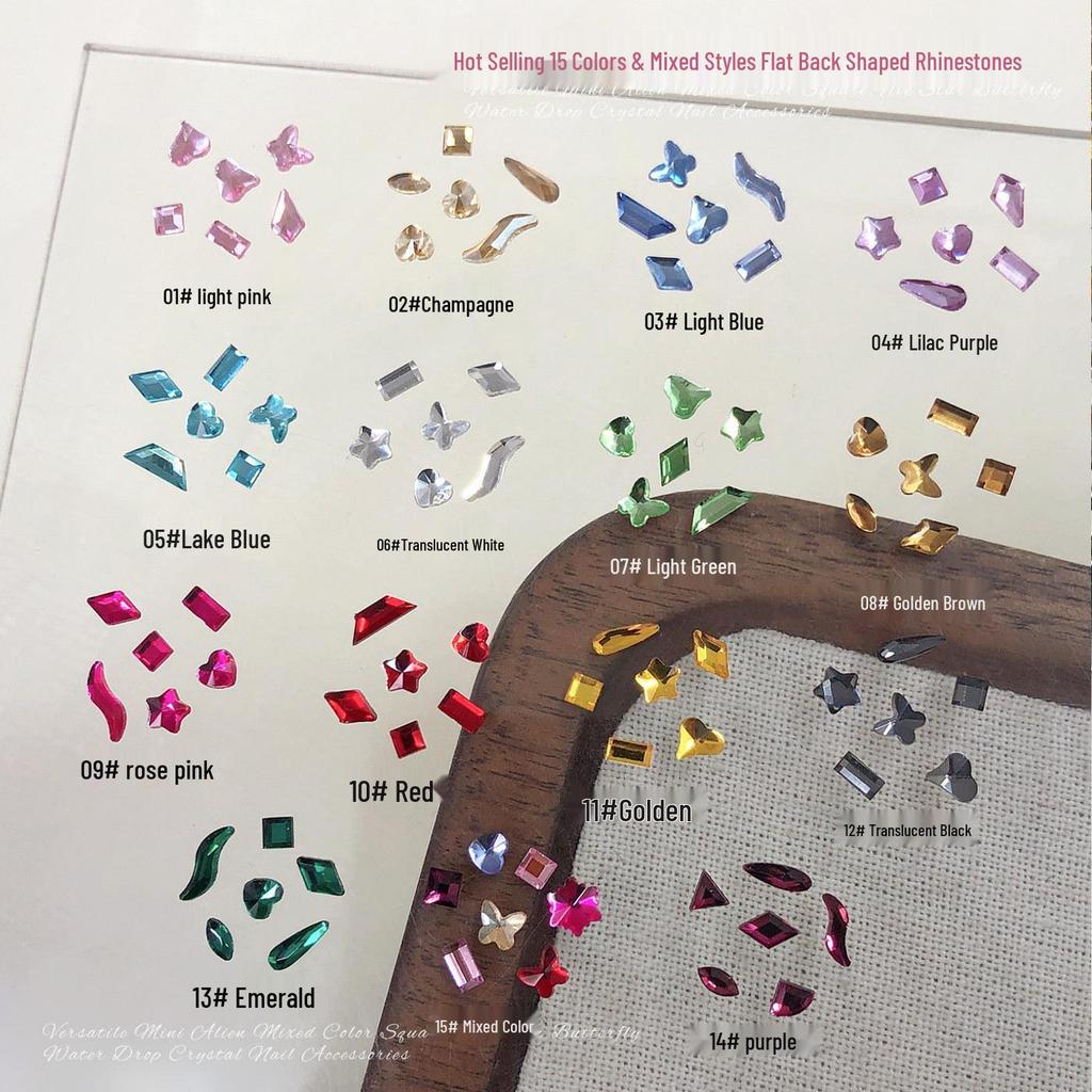 1440 Mini Flat-Back Rhinestones for Nail Art, Mixed Styles, Super Shiny Champagne Color, DIY Accessories