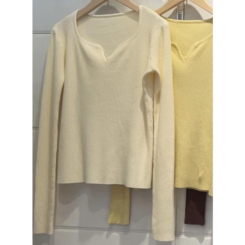 Soft Waxy Small V-neck Pit Strip with Retro Temperament Inside, Autumn and Winter New Niche Knitted Sweater, Bottoming Shirt and Top