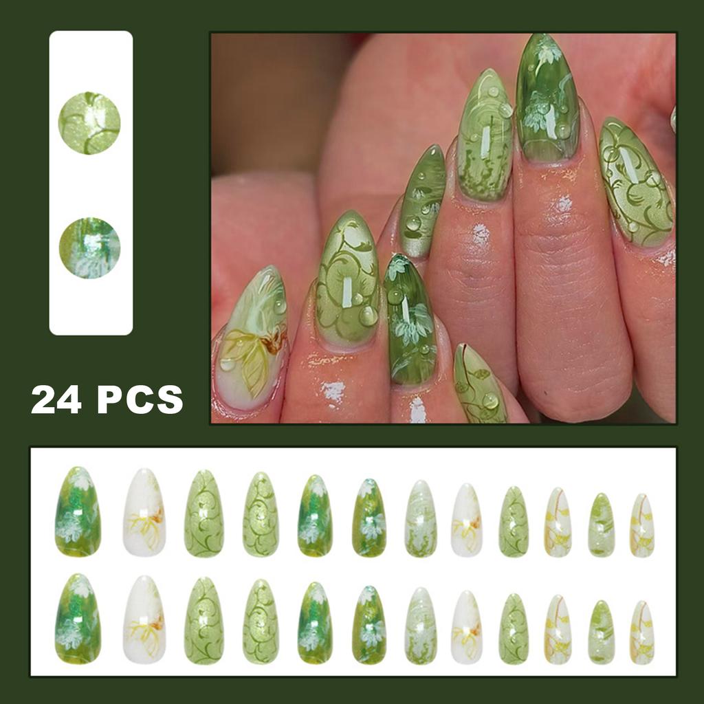 24PCS False Nails with 3D Mint Blue Flower Press on False Nails Artificial Wearable Tips Fake Nail Art Manicure Nail Tips