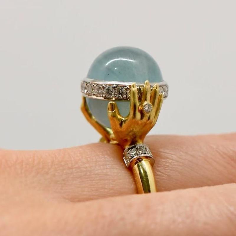 Neuer Goldener Mittelalterring, Handauflage Leuchtender Stein Schmuck für Frauen.