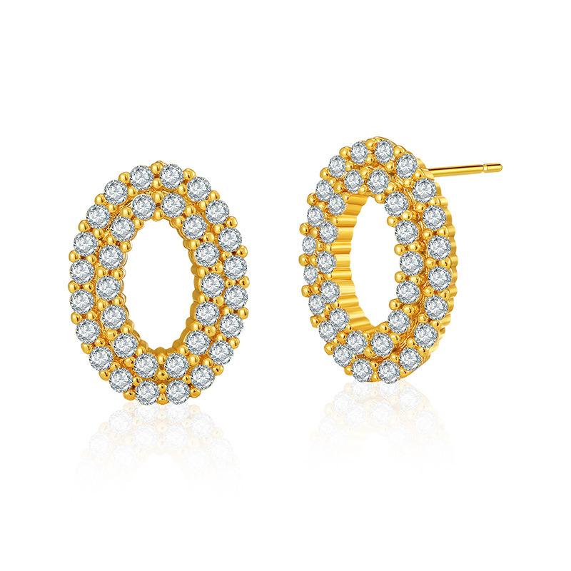 Brass Plated 18k Gold Small Zircon Inlaid Hollow Round Delicate Stud Earrings For Women
