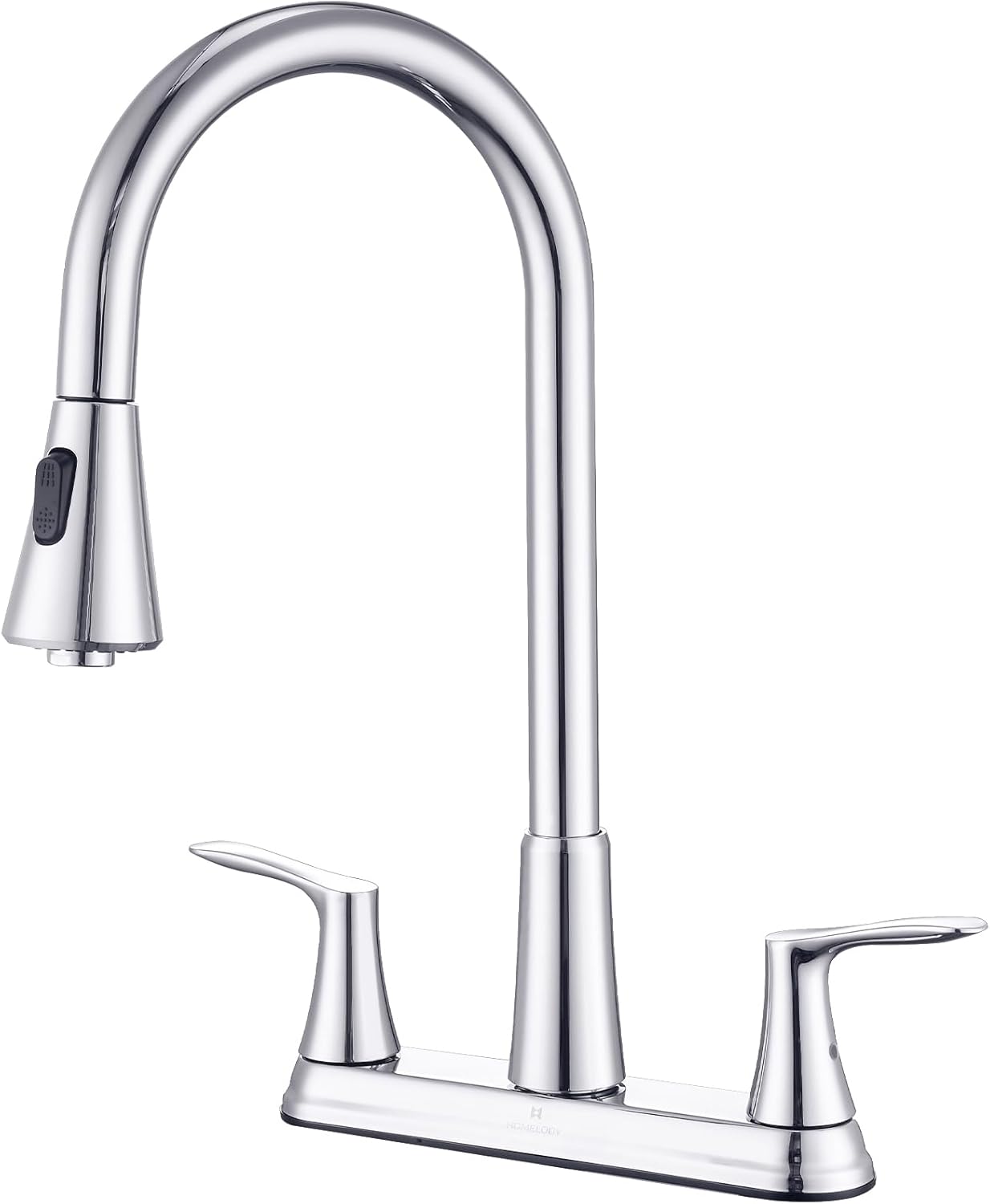 3-Hole Kitchen Faucet with Pull-Down Sprayer, 8 Rotating Spout, Brushed Nickel