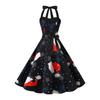 Fashion Style New Arrival Retro Hepburn Style Halterneck Christmas Print Shoelace Cinched Sleeveless Large Swing Dress Belt