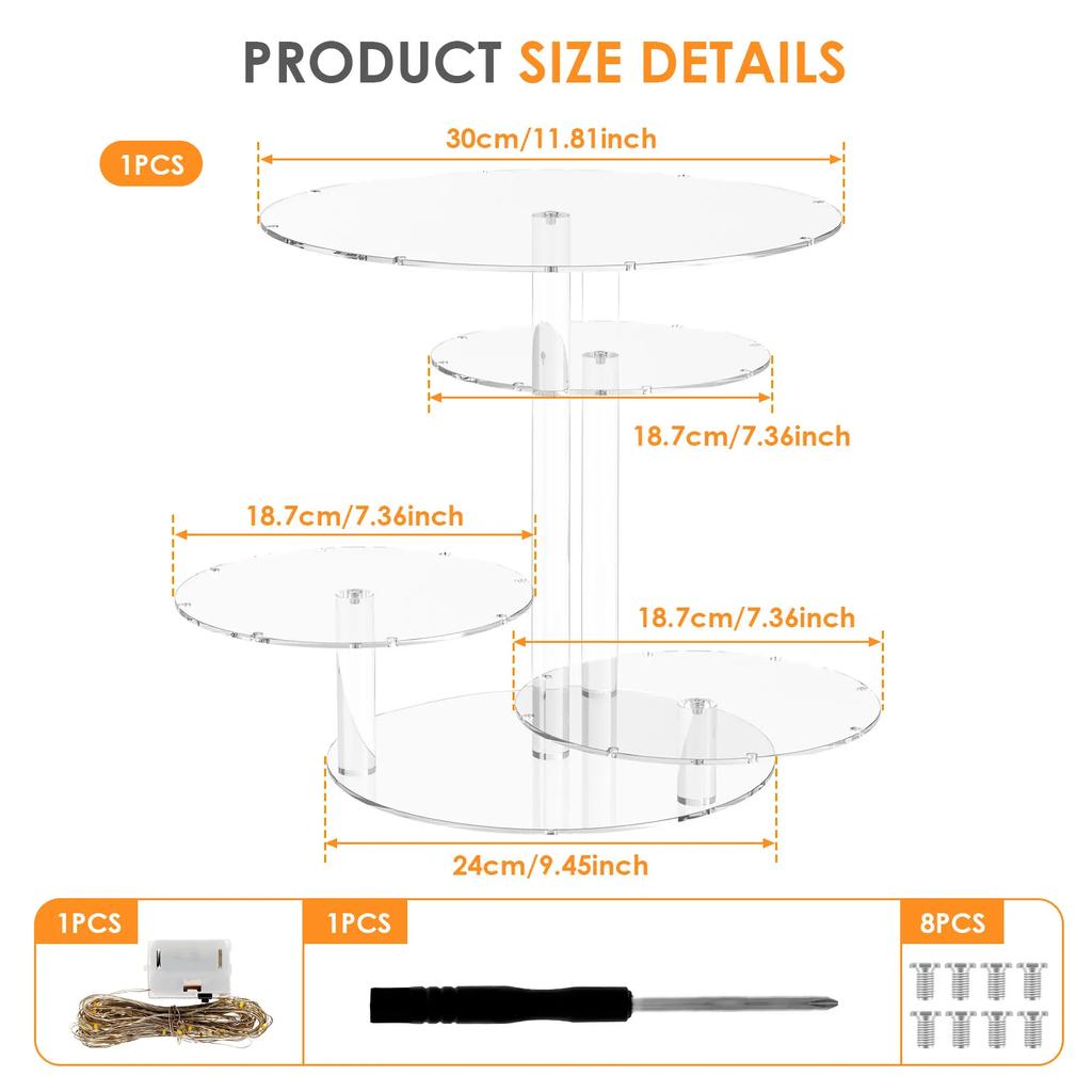 4-Tier Acrylic Cake Stand With LED Light Dessert Cupcake Tray Glow Showcase Holder For Weddings Birthday Party Decoration