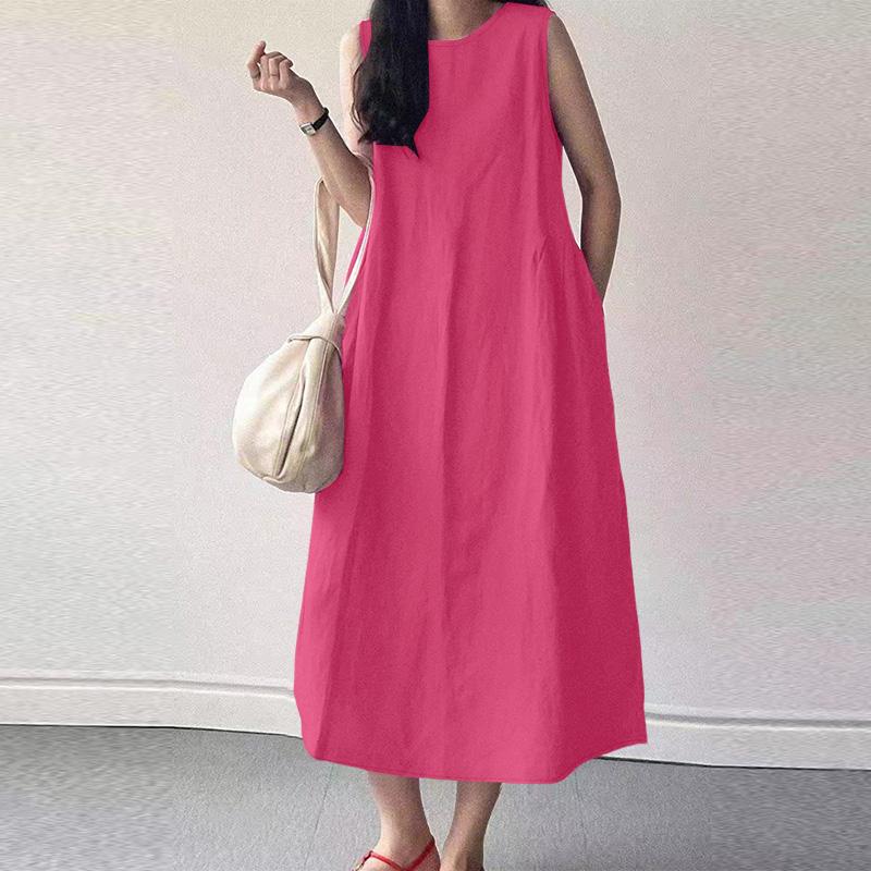 ZANZEA Women Casual Round Neck Summer Sleeveless Dress