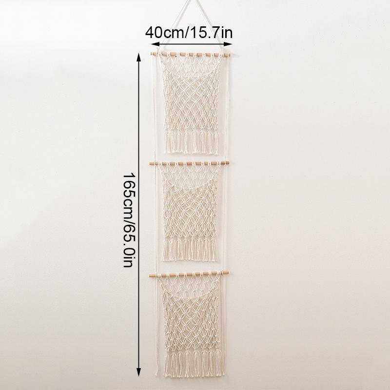 1 Stück Boho Wanddeko Zeitschriftennetzhalter Dekorative Makramee Wandnetz für Zuhause Makramee Wandregal mit Quasten Tragbar