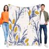 Ultra Soft Cozy Modern Abstract Blue Yellow Botanical Fleece Blanket Lightweight Warm Throw for Bed Sofa Lounge Stylish Home Dec