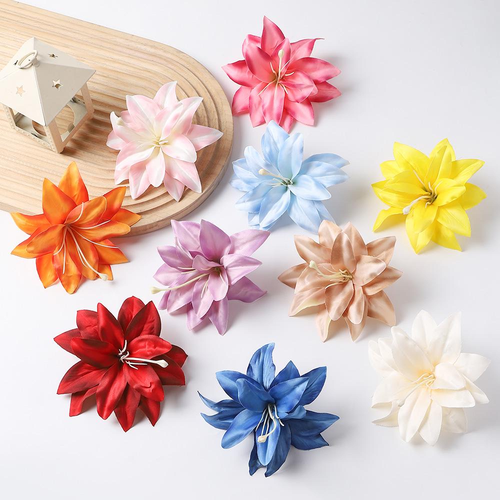 5/10Pcs Lily Artificial Flower Heads Hawaiian Silk Flower for Home Decoration Beach Holiday Wedding Girl Hair Accessories Decor