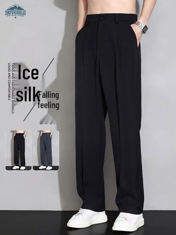 

Dingfengbaoluo Men s Loose Ice Silk Straight Leg Wide-leg Pants