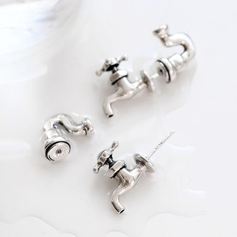 Orecchini a Bottone Forma Rubinetto Acqua Punk Industriale Per Uomo Donna Piercing Gotico Orecchino Personalità Halloween Gioielli alla Moda