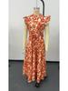 2026 New Summer Fashion Women's Ruffled Flutter Sleeve Lace-Up Printed Fairy Dress