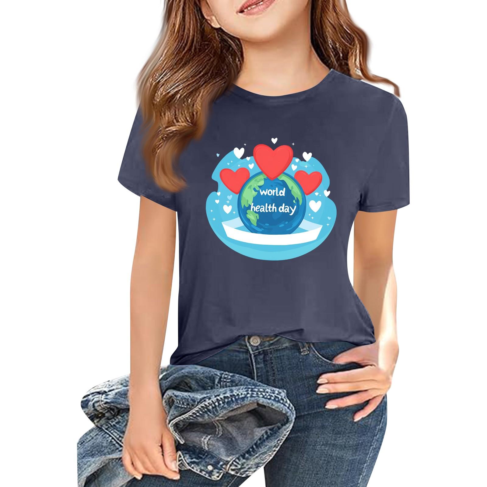 

Детская модная повседневная футболка с коротким рукавом и круглым вырезом с принтом 150 тёмно-синий