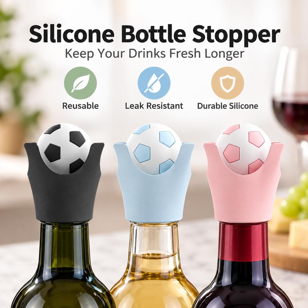 Soccer Ball Design Champagne Bottle Cap Flexible Reusable Bottle Plug Bottle Sealer Kitchen Use