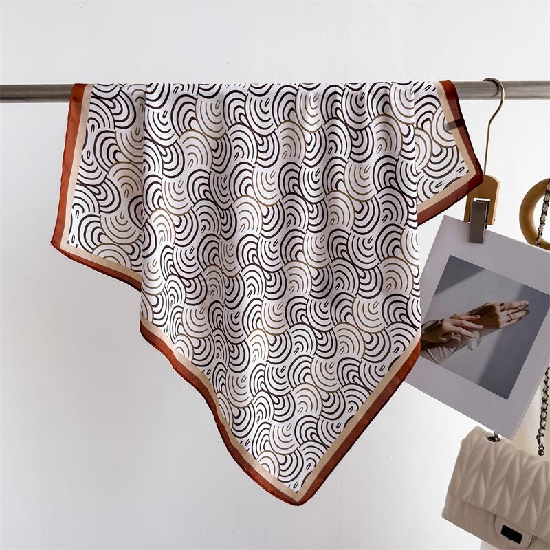 Luxury Brand  Chain Print Square Silk Scarf for Women Hijab Hair Bands 70cm Neckerchief Female Satin Shawl Ribbon Headband