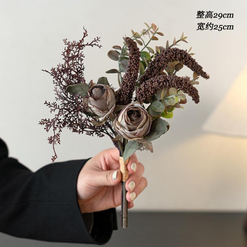 

1Pc Autumn Color High-grade Rose Simulation Bouquet Table Fake Flowers