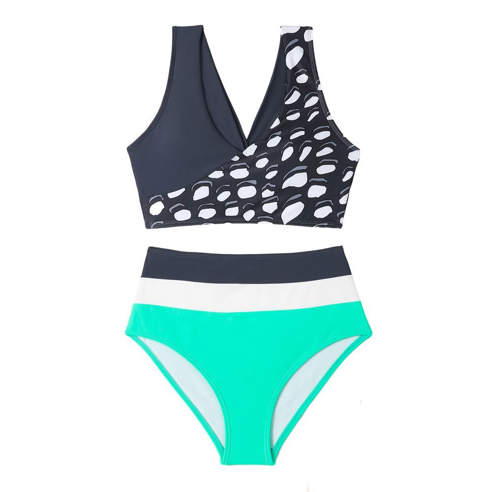 European and American Style Women's Polka Dot Patchwork Bikini Swimsuit Two-Piece Swimwear