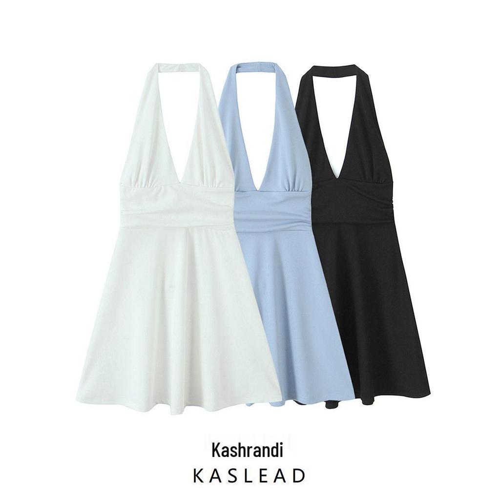 Spring 2025 Women's European & American Style Halter Neck Short Dress