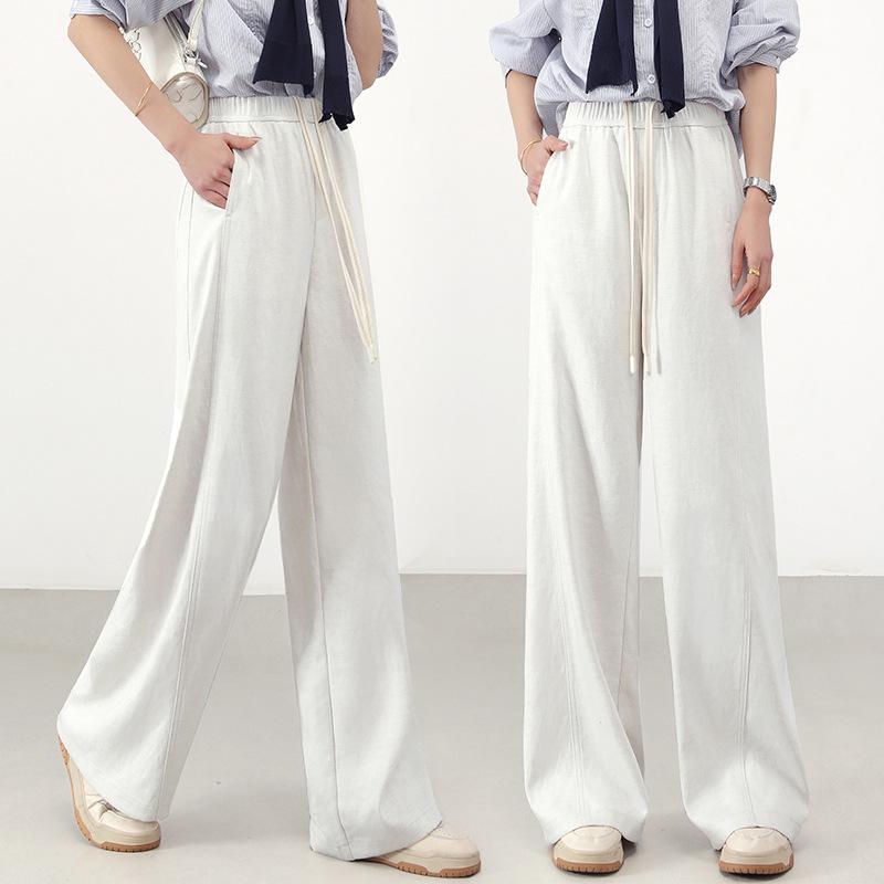 Women s Tencel Linen Wide-Leg Lace-Up Pants - Slimming & Casual, Spring 2026 Collection Small